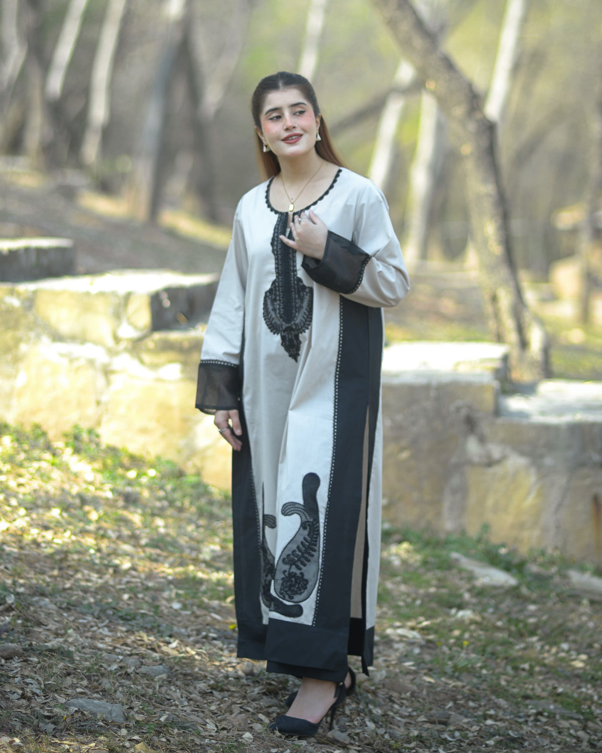 2 Piece Embroidered  Long Cotton Co-ord Set