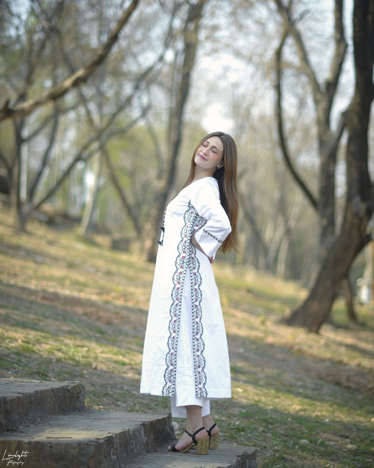 Premium Cotton Embroidered Striped  2-Piece Long Co-Ord Set