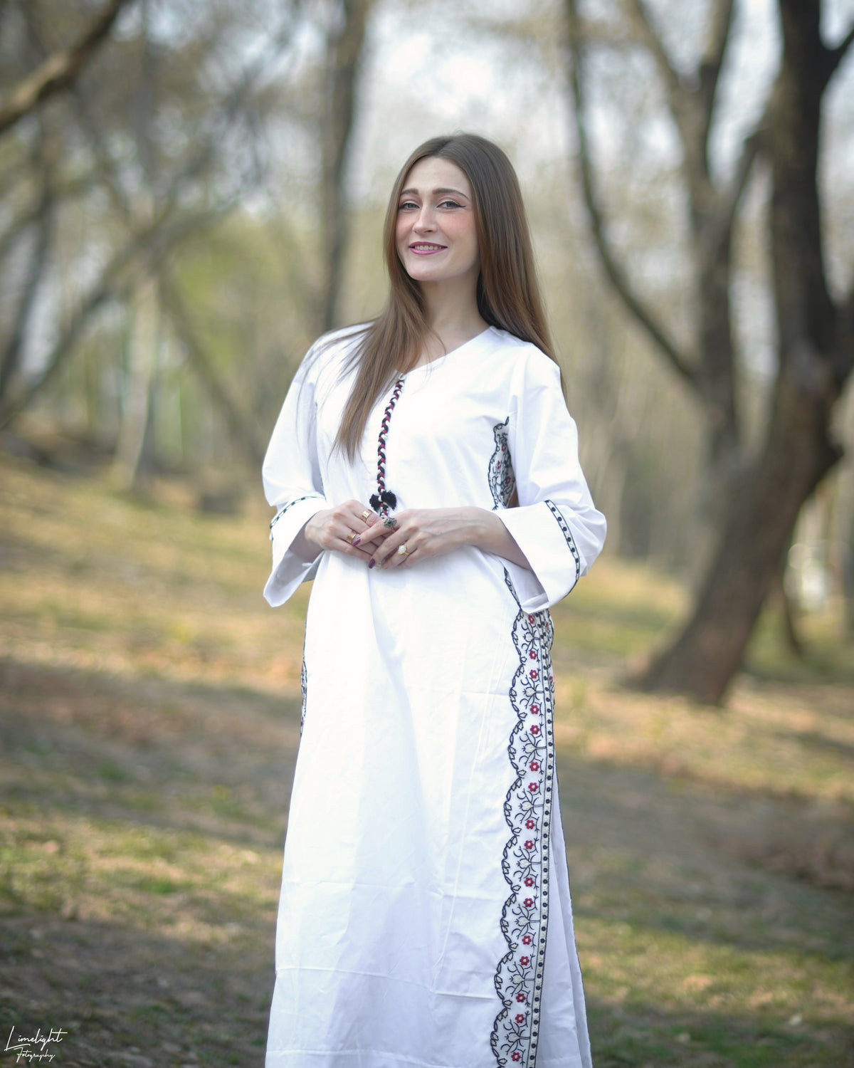 Premium Cotton Embroidered Striped  2-Piece Long Co-Ord Set