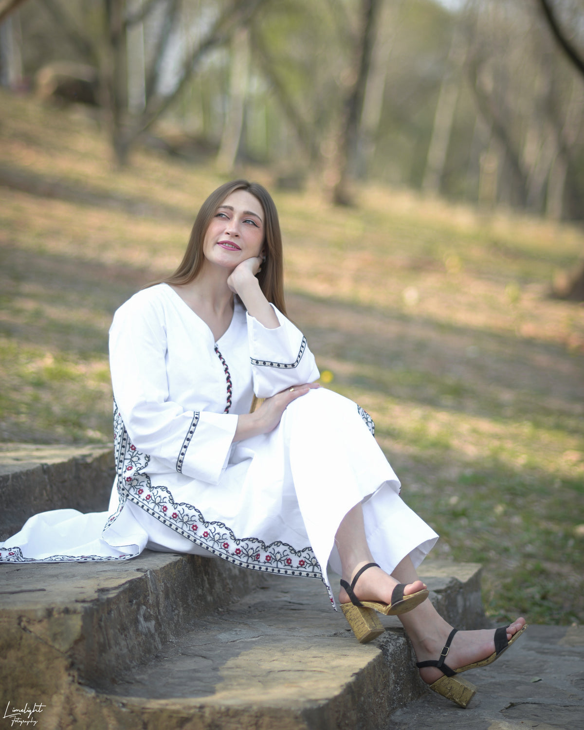 Premium Cotton Embroidered Striped  2-Piece Long Co-Ord Set