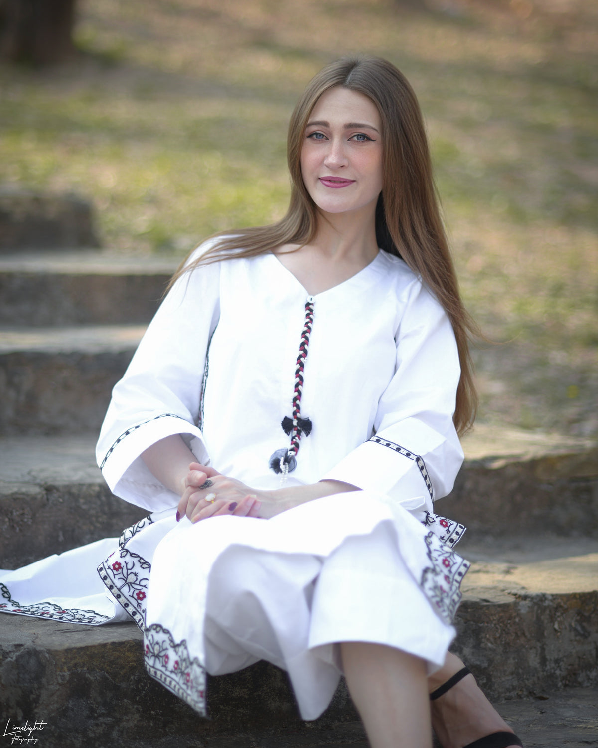 Premium Cotton Embroidered Striped  2-Piece Long Co-Ord Set