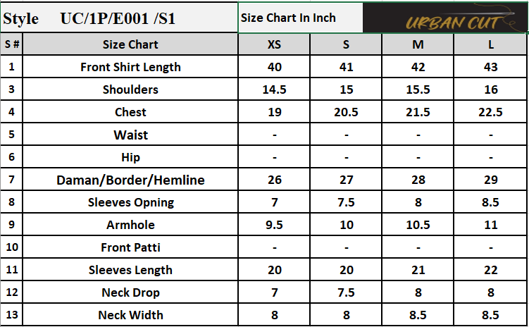 Product Size Chart