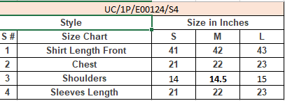 Product Size Chart