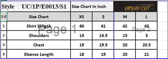 Product Size Chart