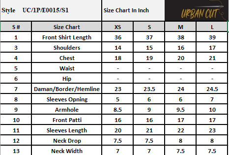 Product Size Chart