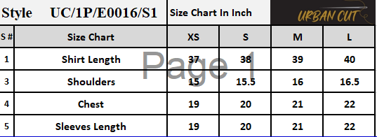 Product Size Chart