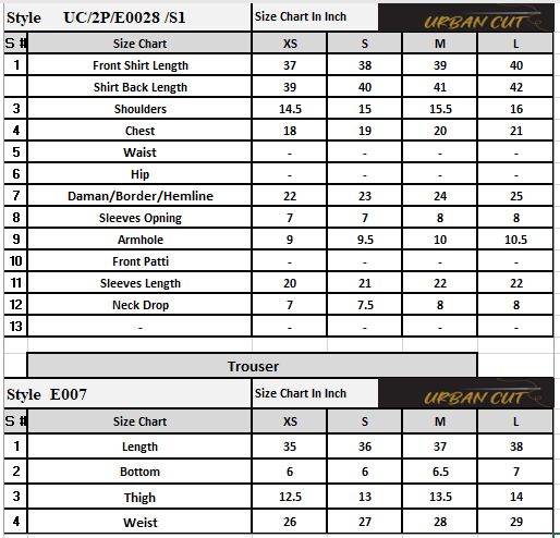 Product Size Chart