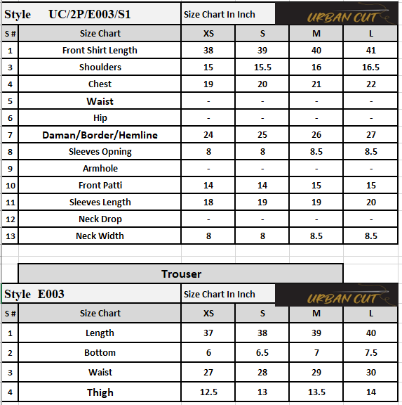 Product Size Chart
