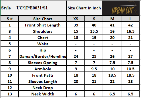 Product Size Chart