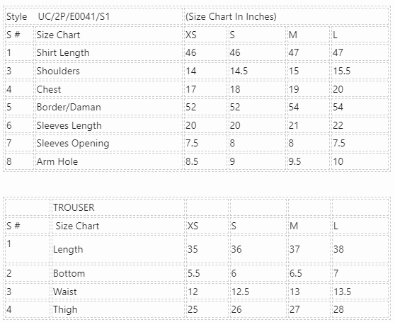 Product Size Chart