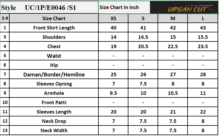 Product Size Chart