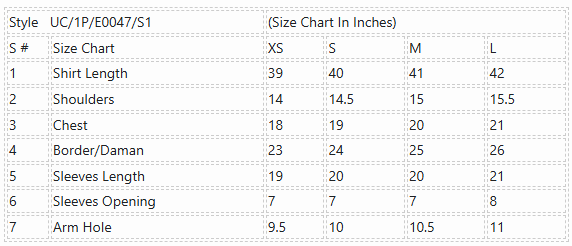 Product Size Chart