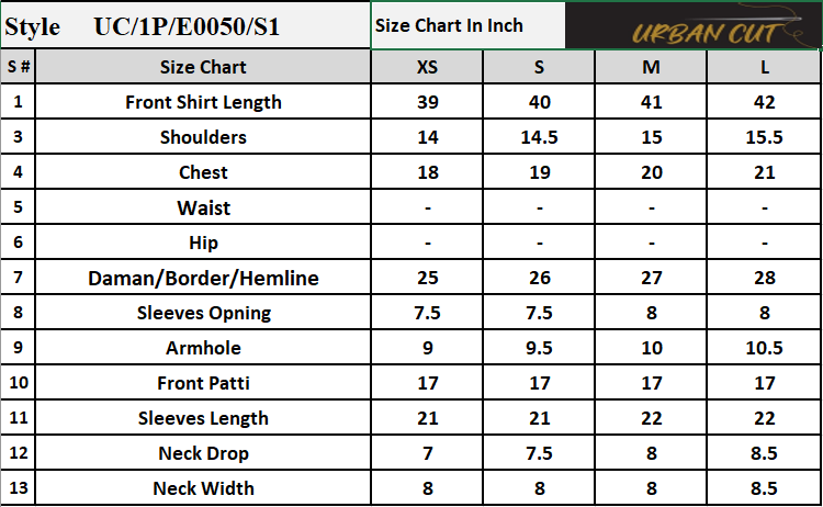 Product Size Chart