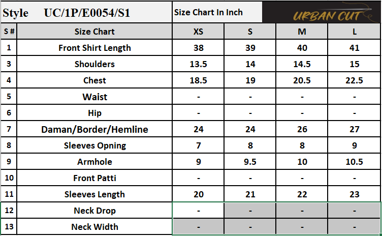 Product Size Chart