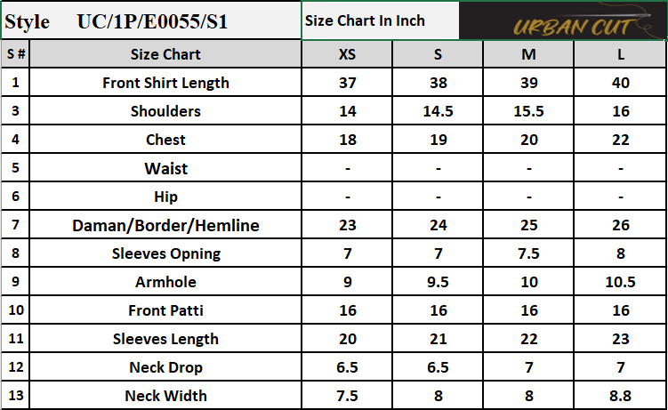 Product Size Chart