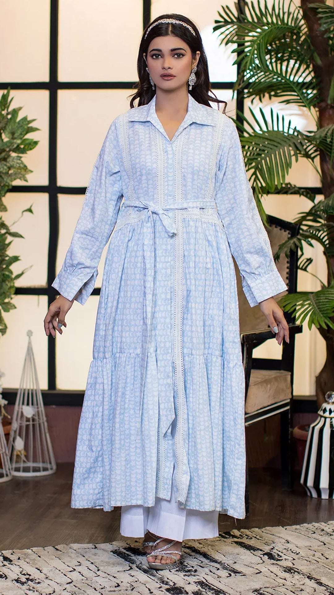 1 Piece Cotton Printed Belted Dress