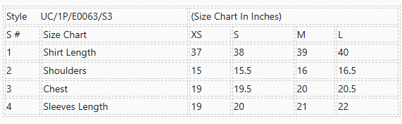 Product Size Chart