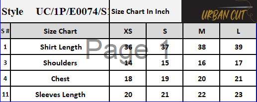 Product Size Chart