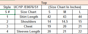 Product Size Chart