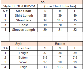 Product Size Chart