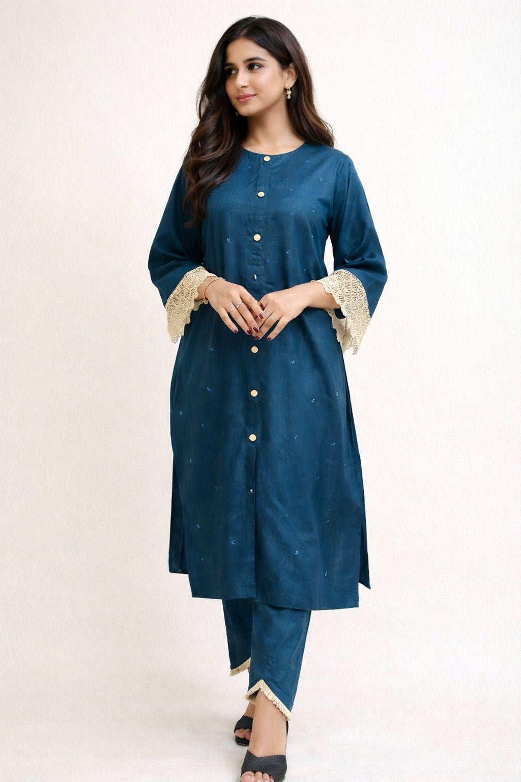 2 Piece Cotton Embroidered Suit