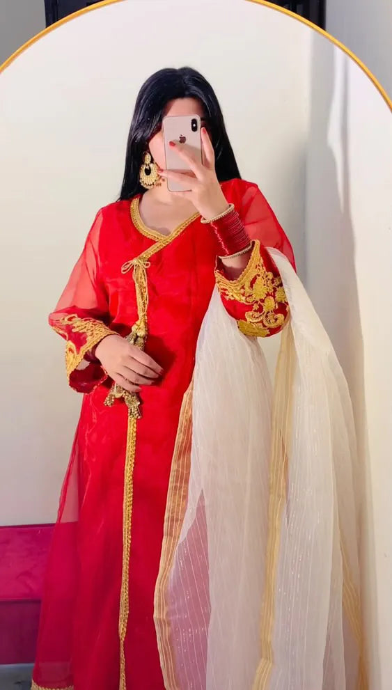 3 Piece Laurex Embroidered Angrakha Suit- Linned