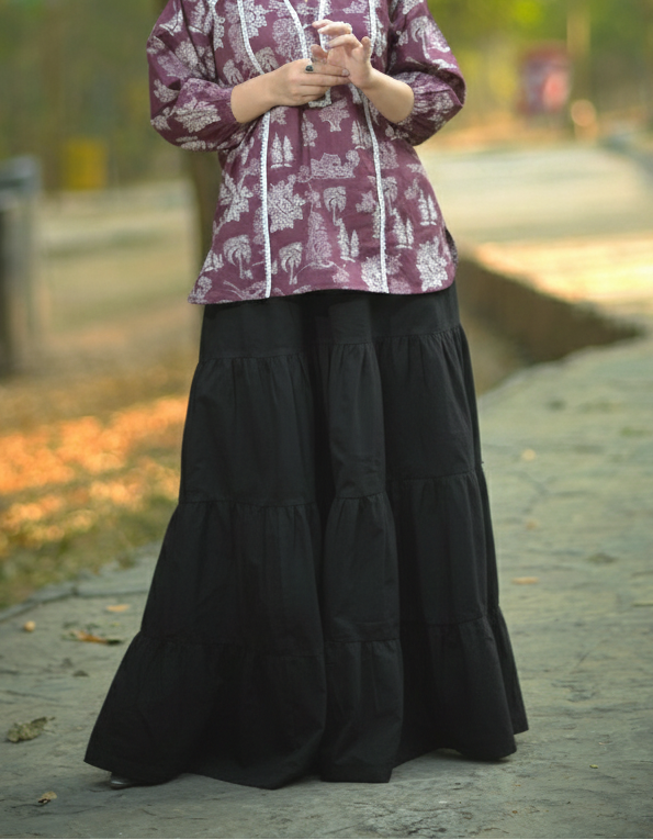 1 Piece Black Maxi Skirt – Elegant Tiered Long Skirt