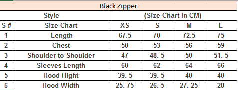Product Size Chart