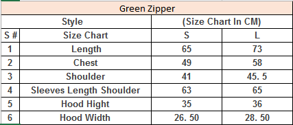 Product Size Chart