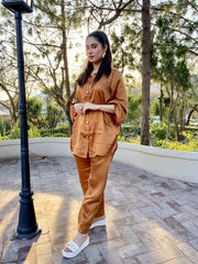 2 Piece Cotton Satin Embellished  Co- Ord Set