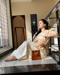 2 Piece Cotton Embroidered Co- Ord Set with Farshi Salwar