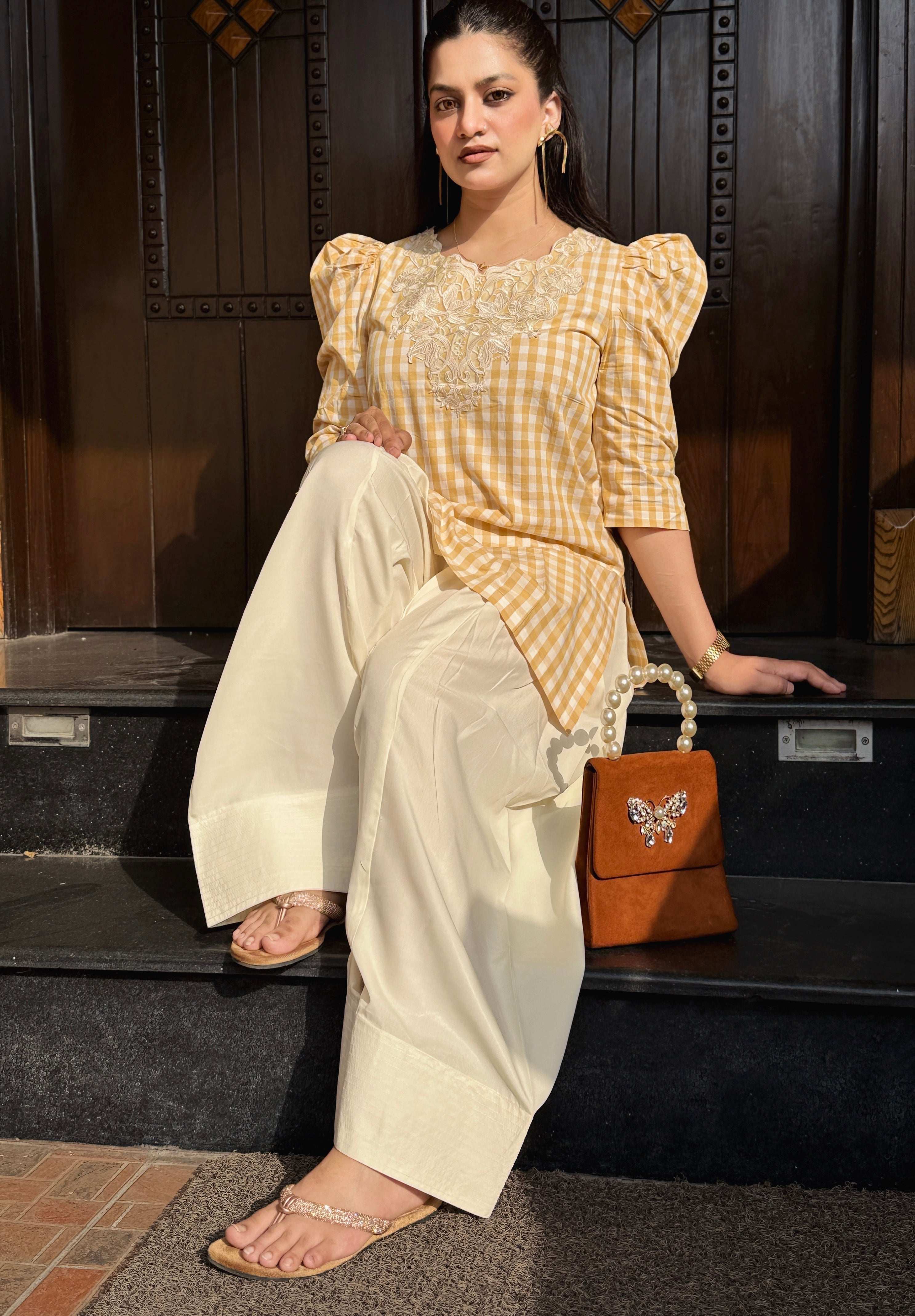 2 Piece Cotton Embroidered Co- Ord Set with Farshi Salwar
