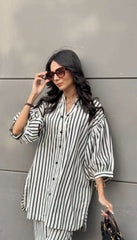 Women's Striped Cotton Co-Ord Set – 2 Piece Suit