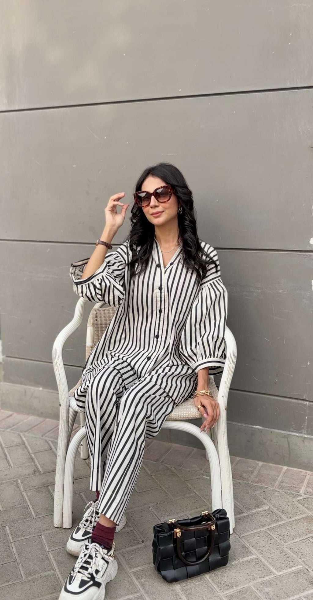 Women's Striped Cotton Co-Ord Set – 2 Piece Suit