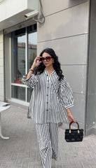 Women's Striped Cotton Co-Ord Set – 2 Piece Suit