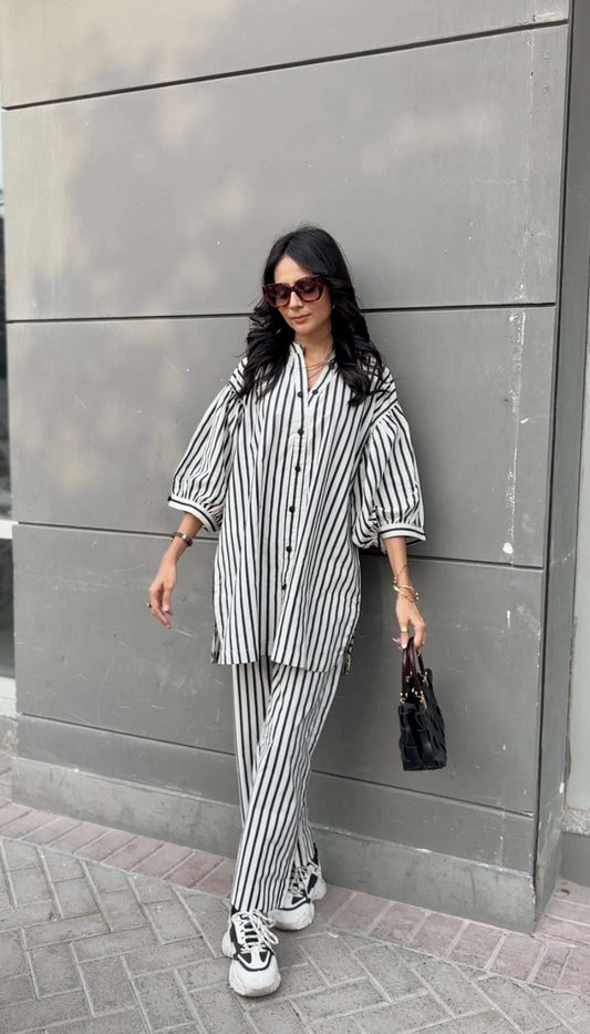 Women's Striped Cotton Co-Ord Set – 2 Piece Suit