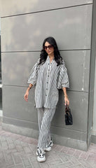 Women's Striped Cotton Co-Ord Set – 2 Piece Suit