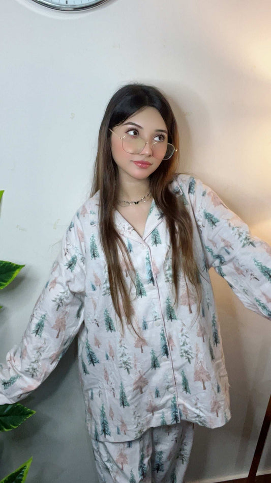 Women Pajama Suit – Trees & Deer Print
