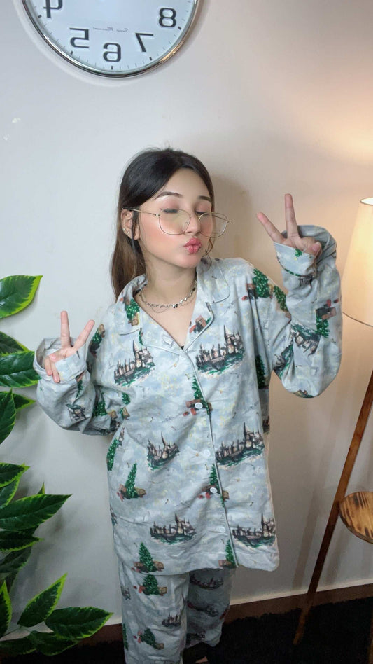 Women Pajama Suit – Castle & Nature Print