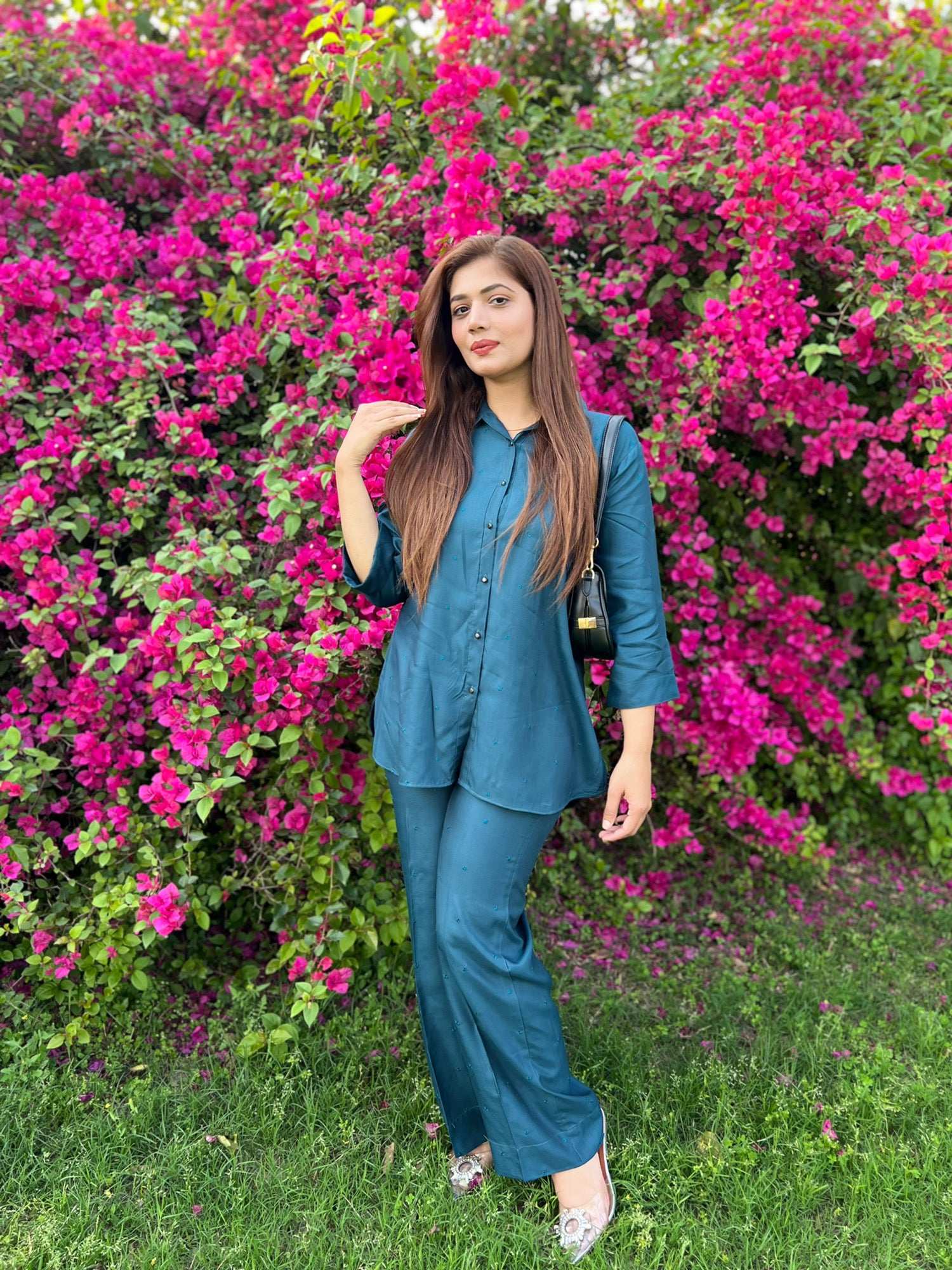 2 Piece Cotton Emberoidered Co- Ord Set with Metal Buttons