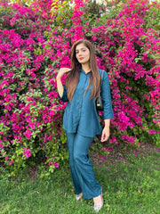 2 Piece Cotton Emberoidered Co- Ord Set with Metal Buttons