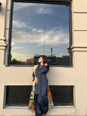 2 Piece Cotton Satin Co- Ord Set with Farshi Shalwar