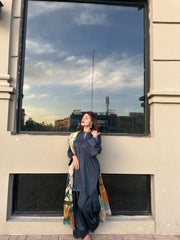 2 Piece Cotton Satin Co- Ord Set with Farshi Shalwar