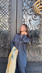 2 Piece Cotton Satin Co- Ord Set with Farshi Shalwar