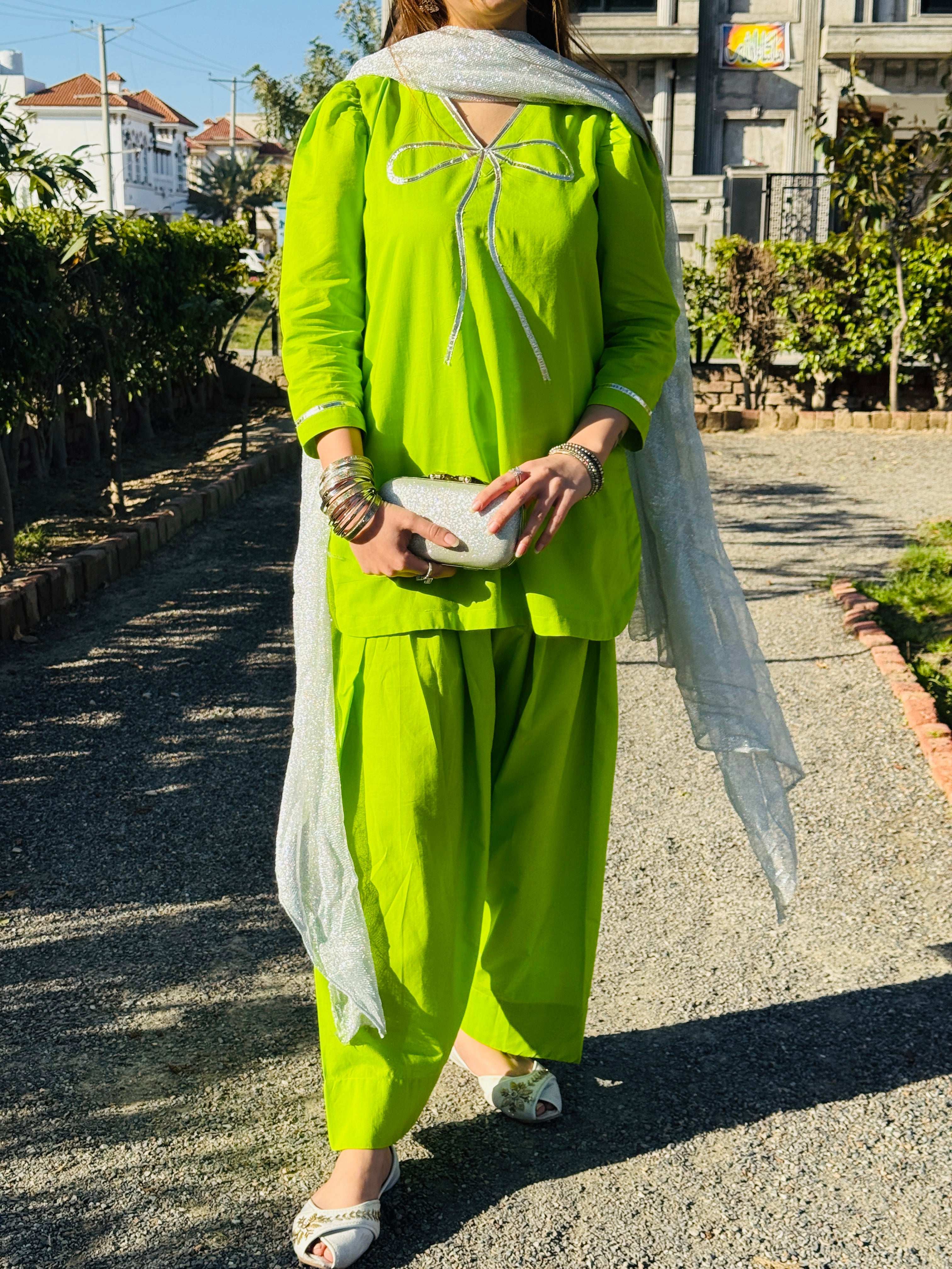2 Piece Lawn Embellished  Co- Ord Set with Farshi Shalwar