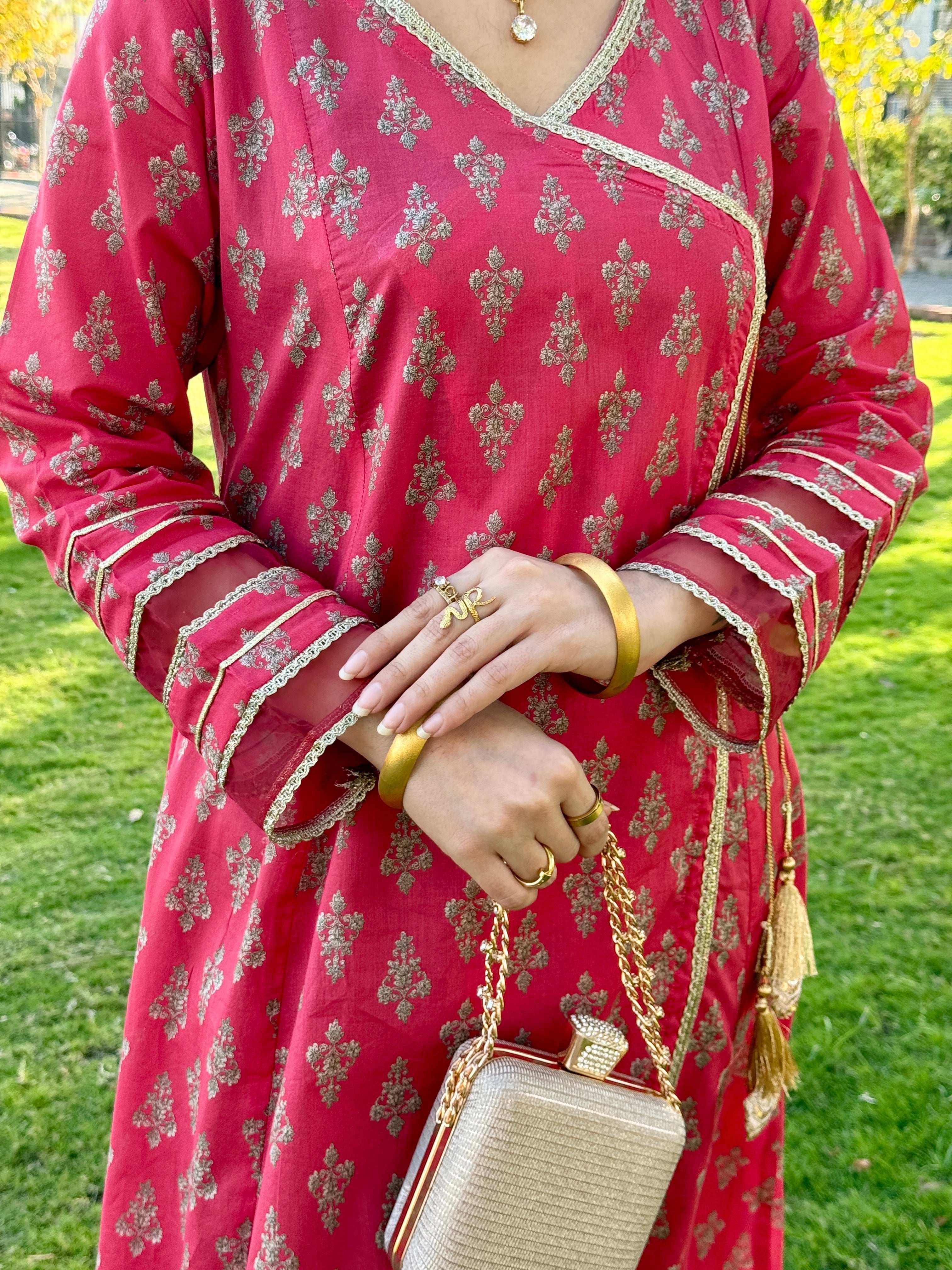 2 Piece Cotton Printed  Angrakha Suit