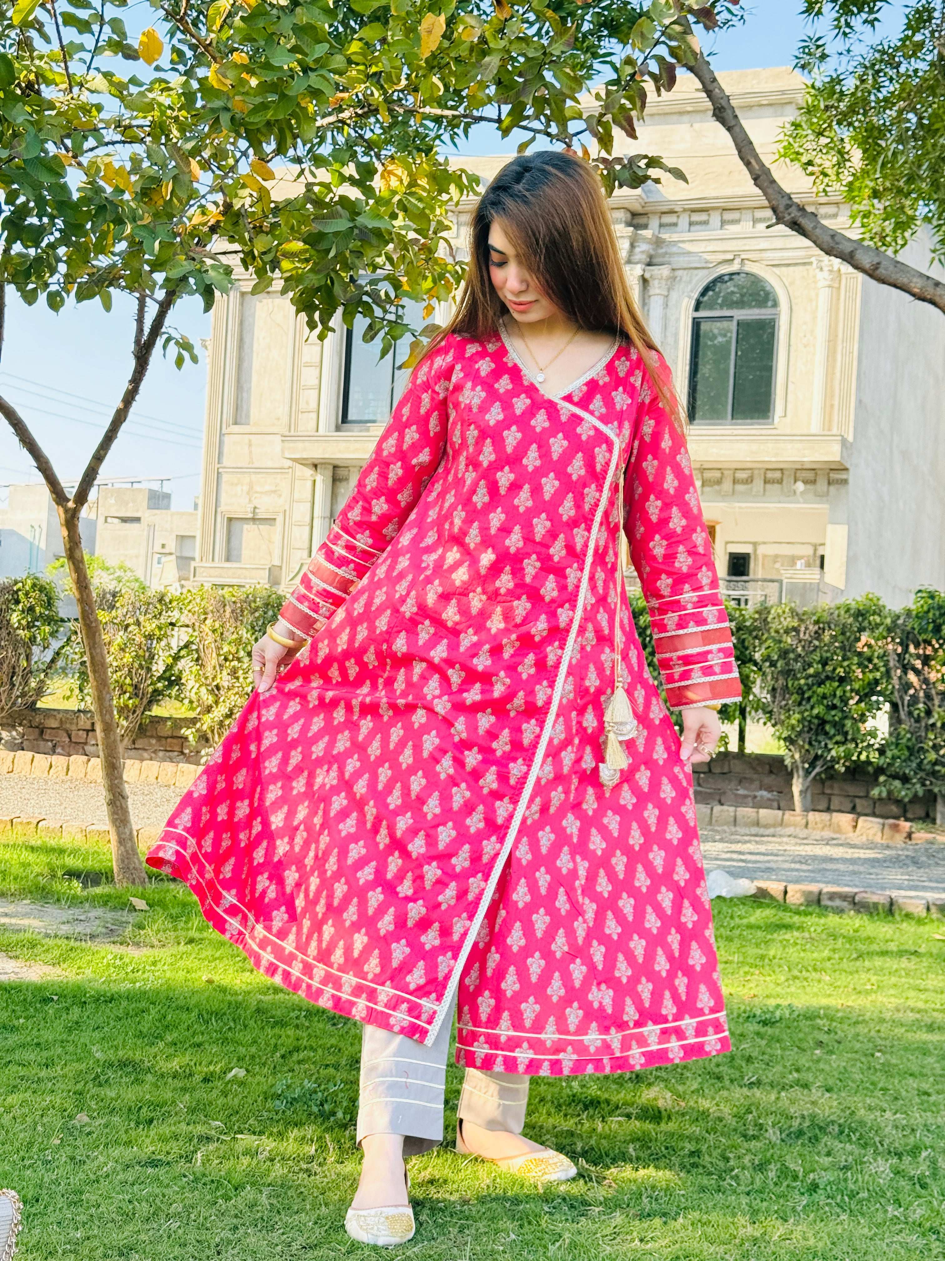 2 Piece Cotton Printed  Angrakha Suit