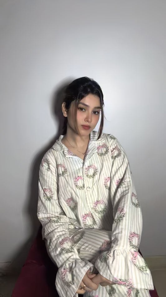 Women Pajama Suit – Floral Bow Print
