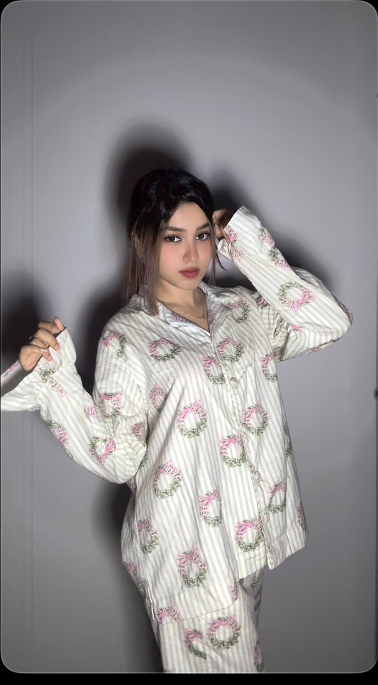 Women Pajama Suit – Floral Bow Print