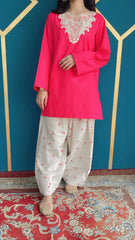 Embroidered Cotton Kurta with Farshi Shalwar – 2 Piece Traditional Coord Set